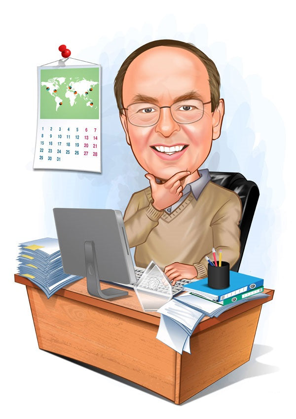 Virksomhed tema19 (1 person) - karikaturtegning efter dine fotos - Just Karikatur