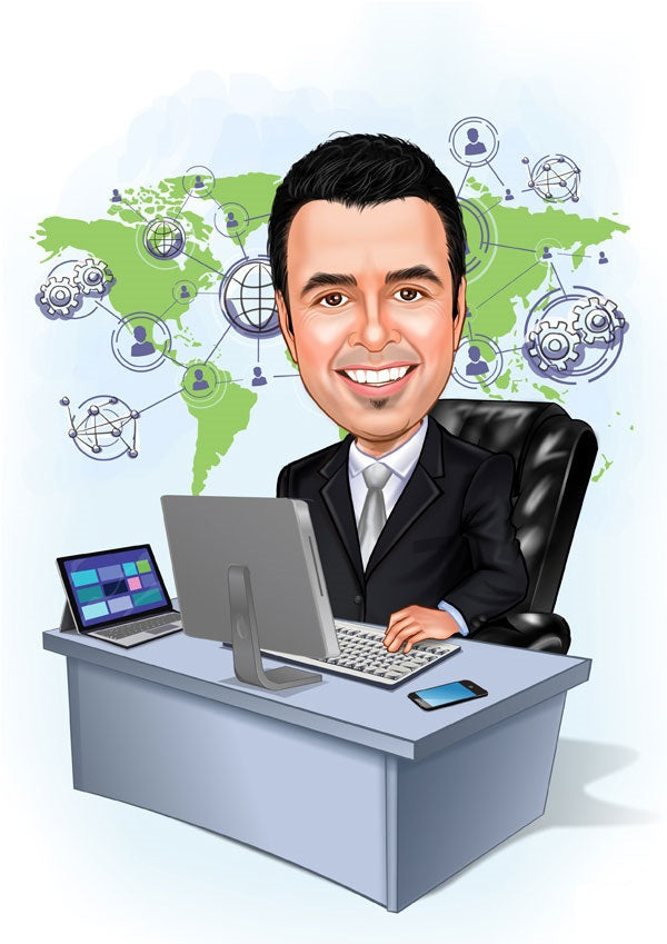 Virksomhed tema10 (1 person) - karikaturtegning efter dine fotos - Just Karikatur