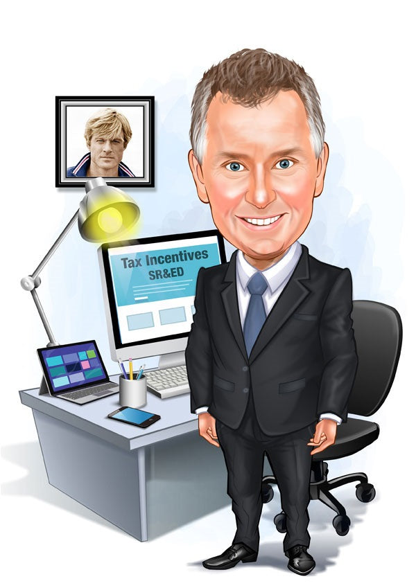 Virksomhed tema5 (1 person) - karikaturtegning efter dine fotos - Just Karikatur