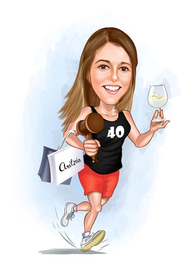 Fødselsdag tema20 (1 person) - karikaturtegning efter dine fotos - Just Karikatur