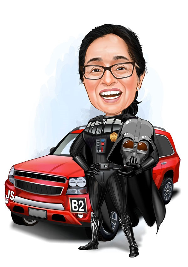 Til hende tema3 (1 person) - karikaturtegning efter dine fotos - Just Karikatur