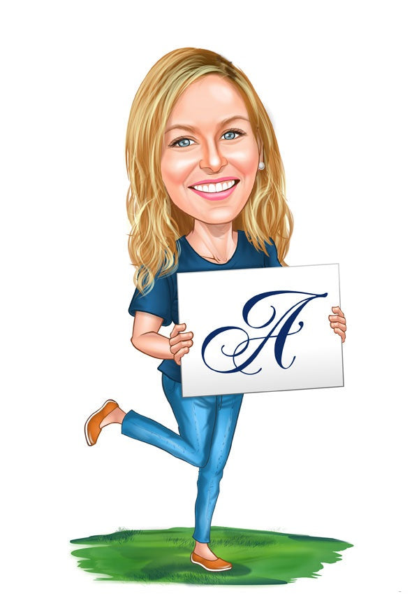 Til hende tema2 (1 person) - karikaturtegning efter dine fotos - Just Karikatur