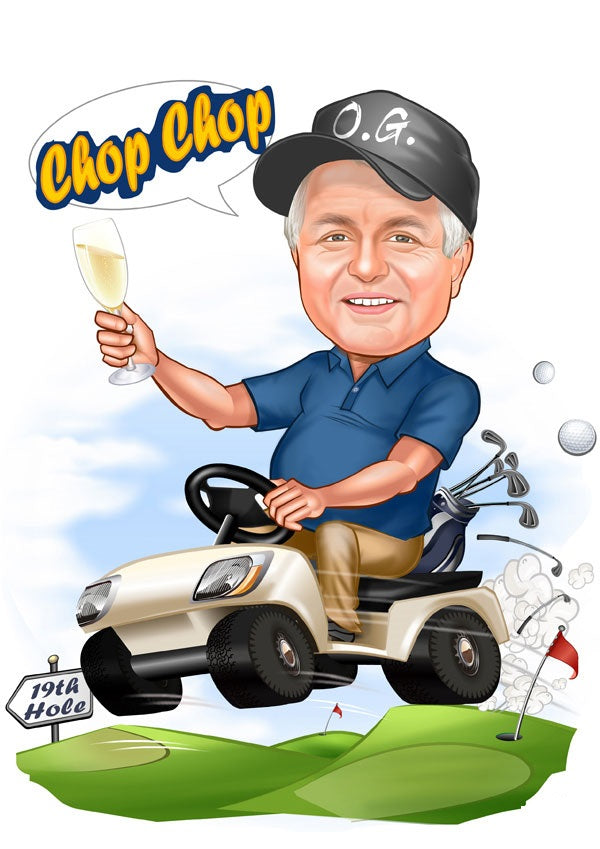 Golf tema14 (1 person) - karikaturtegning efter dine fotos - Just Karikatur