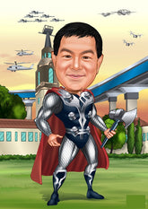 Superhelt tema10 (1 person) - karikaturtegning efter dine fotos - Just Karikatur