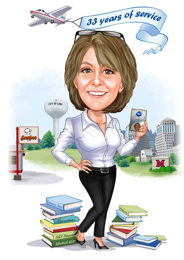 Jubilæum & Afsked tema7 (1 person) - karikaturtegning efter dine fotos - Just Karikatur