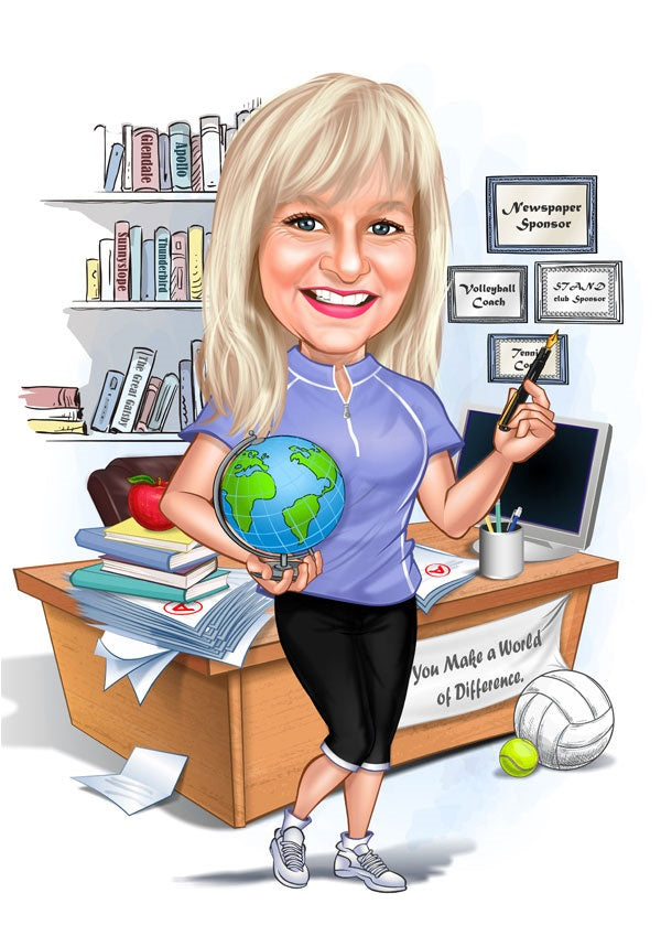 Jubilæum & Afsked tema6 (1 person) - karikaturtegning efter dine fotos - Just Karikatur