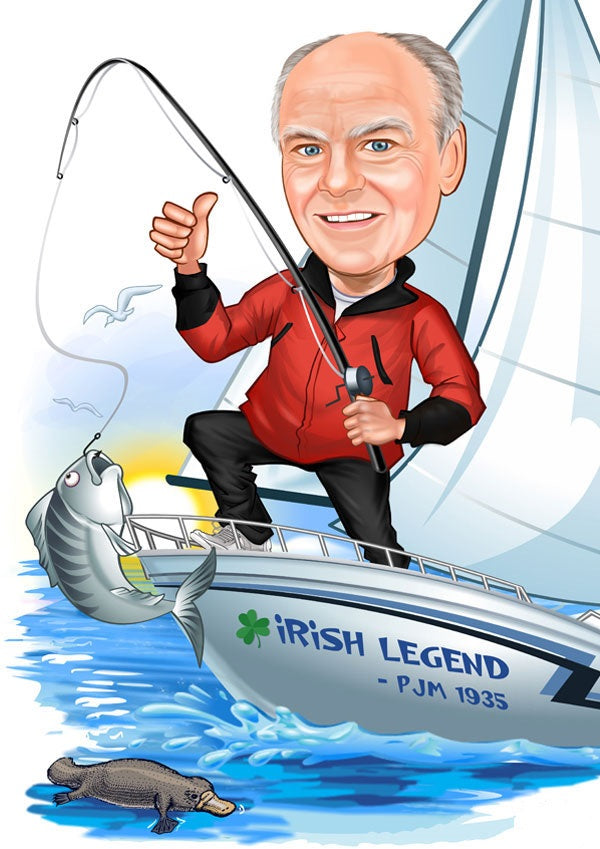 Rejse tema4 (1 person) - karikaturtegning efter dine fotos - Just Karikatur