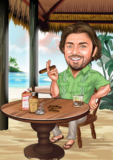 Rejse tema3 (1 person) - karikaturtegning efter dine fotos - Just Karikatur