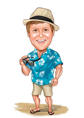 Rejse tema1 (1 person) - karikaturtegning efter dine fotos - Just Karikatur