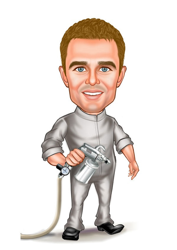 Håndværker tema6 (1 person) - karikaturtegning efter dine fotos - Just Karikatur