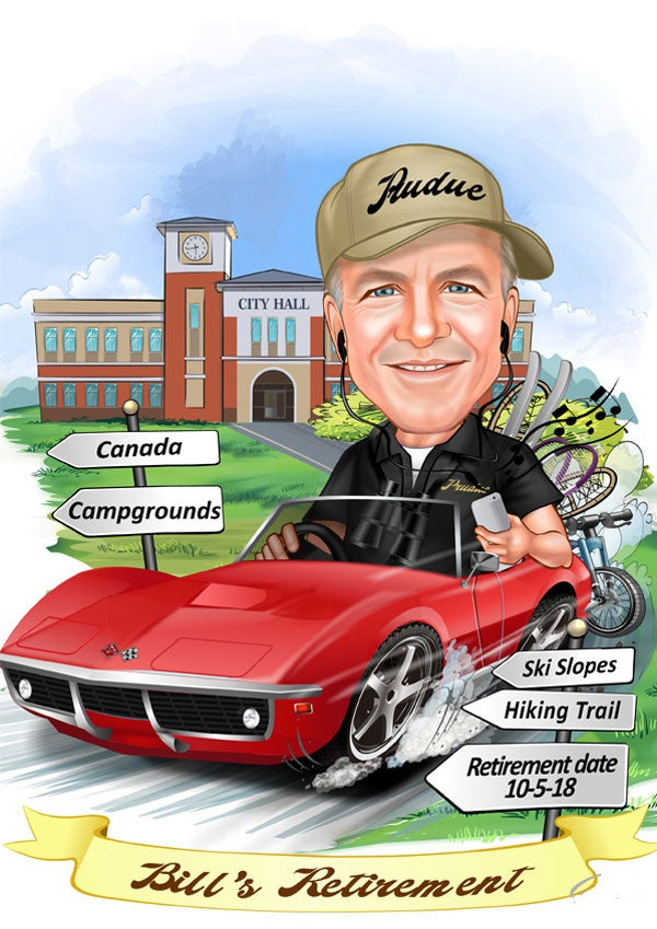 Jubilæum & Afsked tema36 (1 person) - karikaturtegning efter dine fotos - Just Karikatur