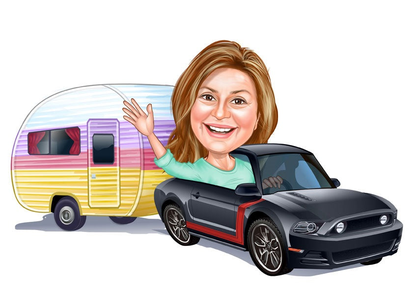 Rejse tema42 (1 person) - karikaturtegning efter dine fotos - Just Karikatur