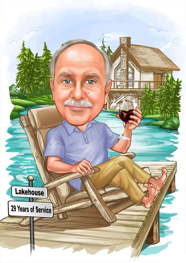 Jubilæum & Afsked tema34 (1 person) - karikaturtegning efter dine fotos - Just Karikatur