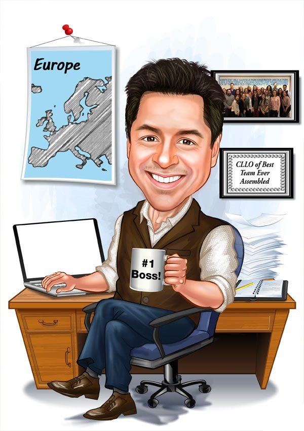 Jubilæum & Afsked tema33 (1 person) - karikaturtegning efter dine fotos - Just Karikatur