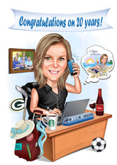 Jubilæum & Afsked tema1 (1 person) - karikaturtegning efter dine fotos - Just Karikatur