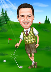 Golf tema1 (1 person) - karikaturtegning efter dine fotos - Just Karikatur
