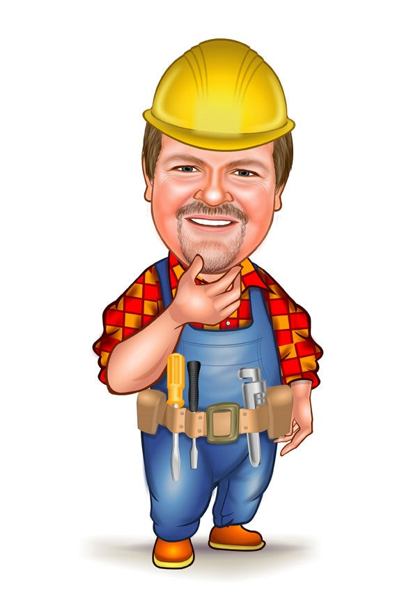 Håndværker tema9 (1 person) - karikaturtegning efter dine fotos - Just Karikatur