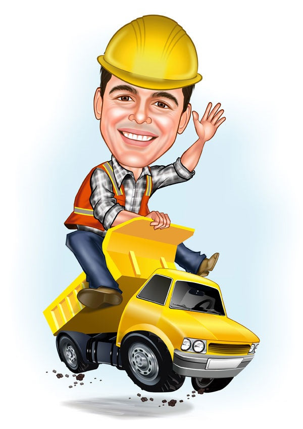 Håndværker tema3 (1 person) - karikaturtegning efter dine fotos - Just Karikatur