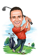 Golf tema2 (1 person) - karikaturtegning efter dine fotos - Just Karikatur