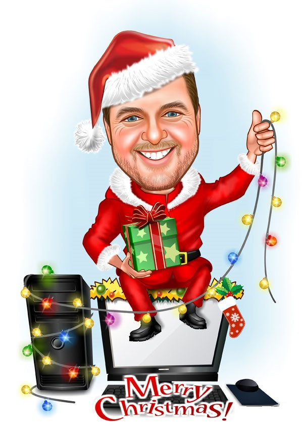 Jul tema11 (1 person) - karikaturtegning efter dine fotos - Just Karikatur