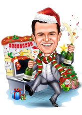 Jul tema5 (1 person) - karikaturtegning efter dine fotos - Just Karikatur