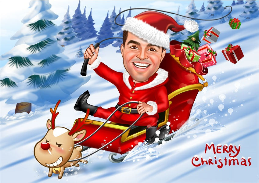 Jul tema25 (1 person) - karikaturtegning efter dine fotos - Just Karikatur