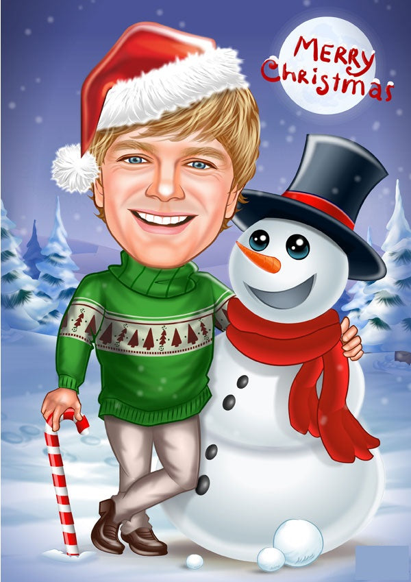 Jul tema21 (1 person) - karikaturtegning efter dine fotos - Just Karikatur