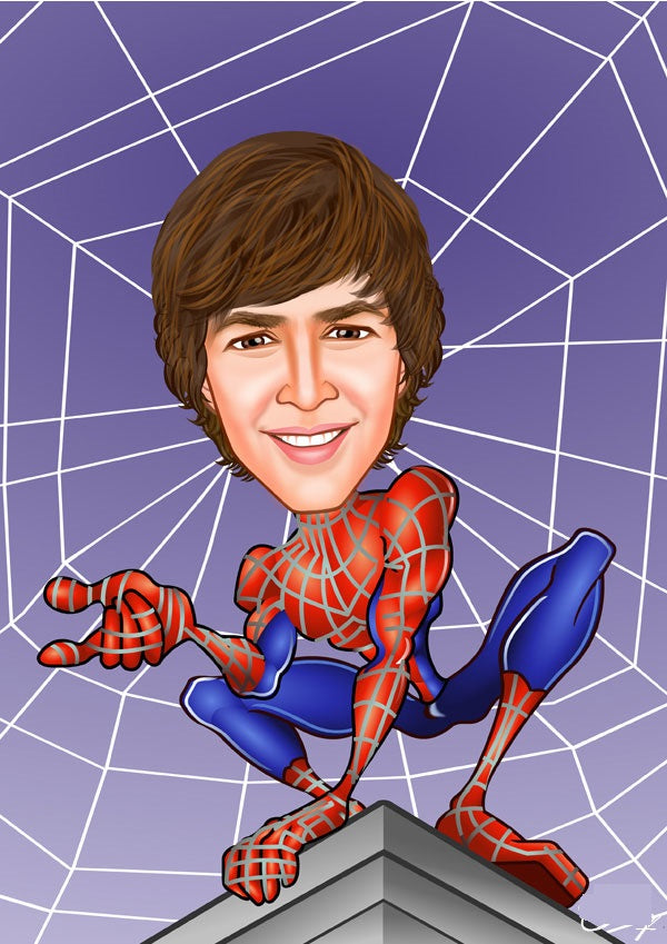 Superhelt tema1 (1 person) - karikaturtegning efter dine fotos - Just Karikatur