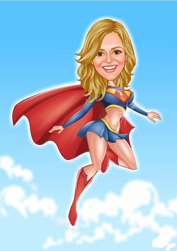 Superhelt tema34 (1 person) - karikaturtegning efter dine fotos - Just Karikatur