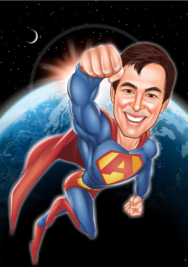 Superhelt tema33 (1 person) - karikaturtegning efter dine fotos - Just Karikatur