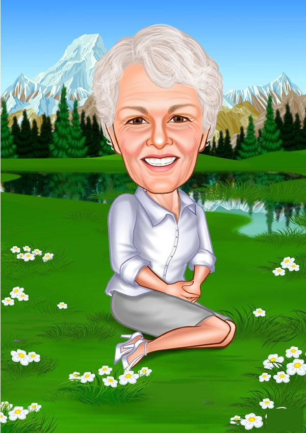 Til hende tema90 (1 person) - karikaturtegning efter dine fotos - Just Karikatur