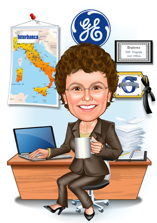 Jubilæum & Afsked tema19 (1 person) - karikaturtegning efter dine fotos - Just Karikatur