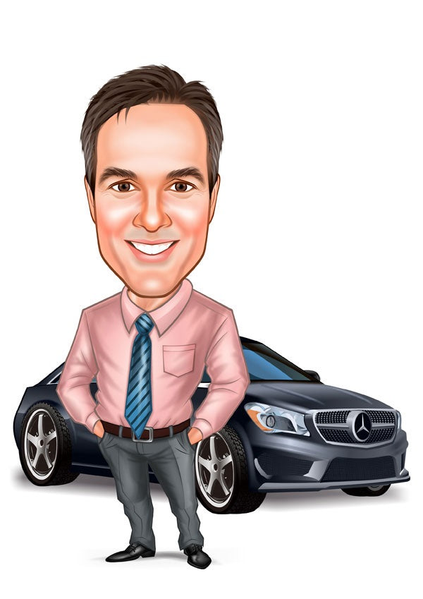 Virksomhed tema84 (1 person) - karikaturtegning efter dine fotos - Just Karikatur