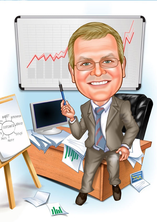 Virksomhed tema68 (1 person) - karikaturtegning efter dine fotos - Just Karikatur