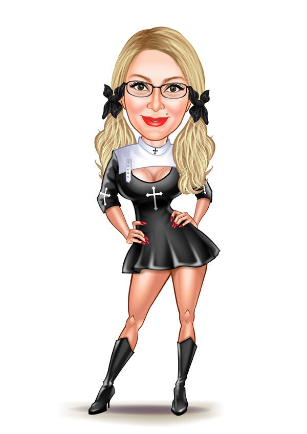 Til hende tema73 (1 person) - karikaturtegning efter dine fotos - Just Karikatur