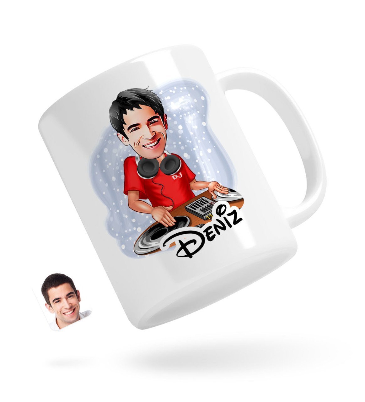 Personlig krus med DJ mand tryk (1 person) - karikatur efter dine billeder - Just Karikatur