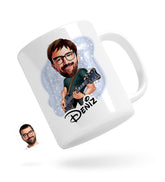 Personlig krus med guitarist mand tryk (1 person) - karikatur efter dine billeder - Just Karikatur