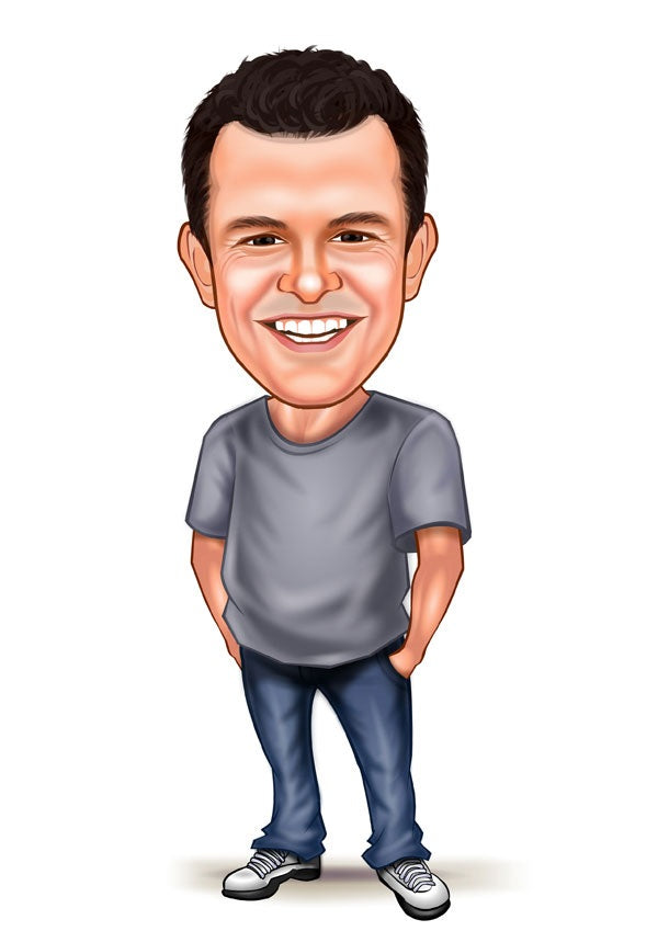 Til ham tema85 (1 person) - karikaturtegning efter dine fotos - Just Karikatur