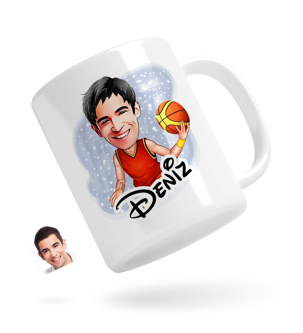 Personlig krus med basketball mand tryk (1 person) - karikatur efter dine billeder - Just Karikatur