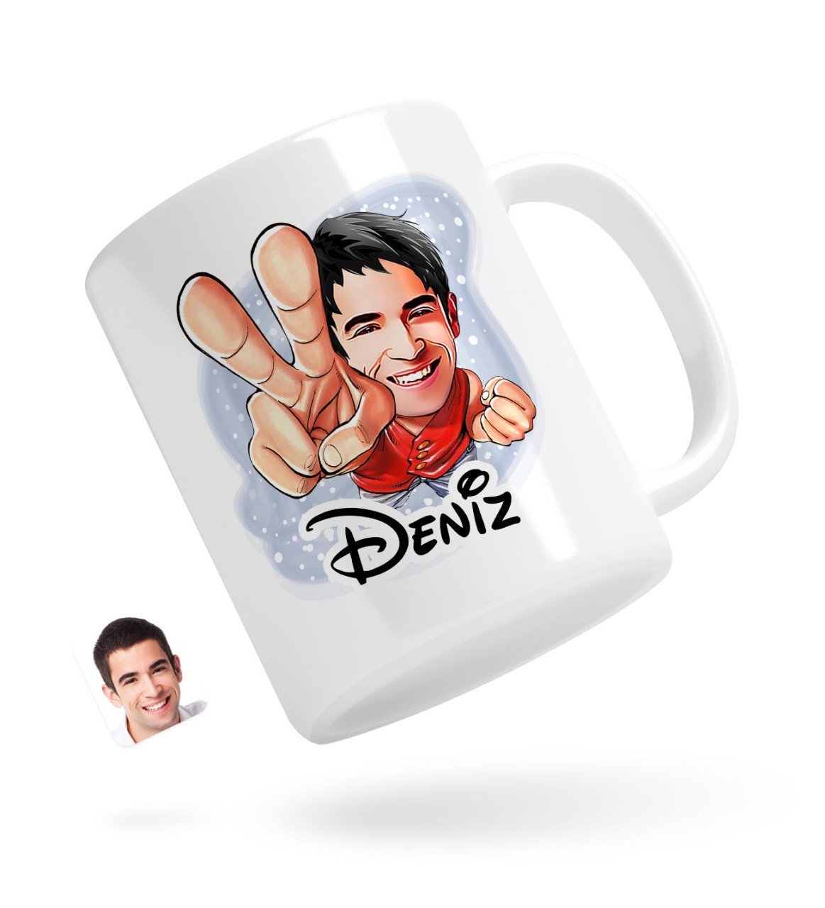 Personlig krus med peace mand tryk (1 person) - karikatur efter dine billeder - Just Karikatur