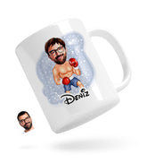 Personlig krus med bokser mand tryk (1 person) - karikatur efter dine billeder - Just Karikatur