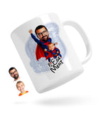 Personlig krus som superhelt far & søn tryk (2 personer) - karikatur efter dine billeder - Just Karikatur