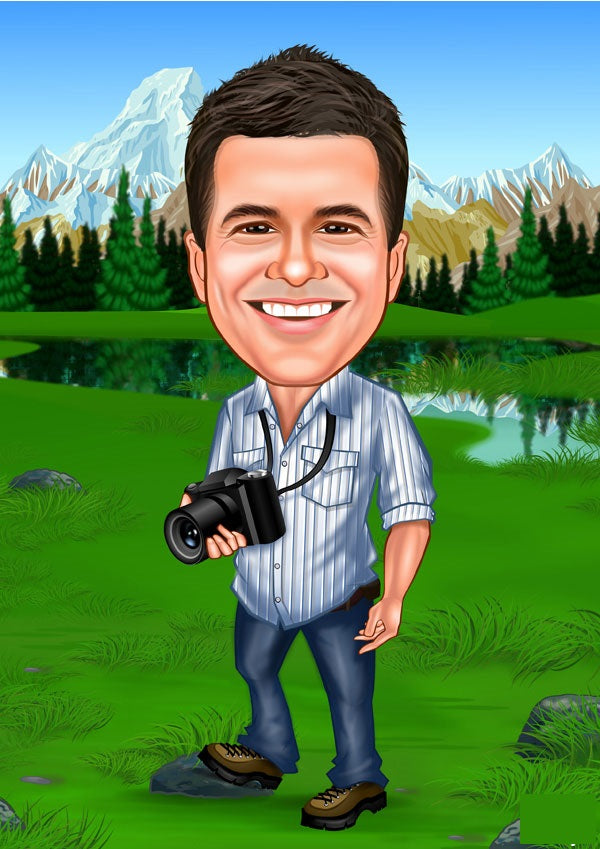 Til ham tema75 (1 person) - karikaturtegning efter dine fotos - Just Karikatur