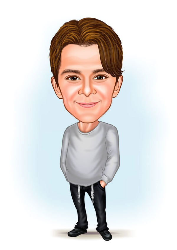 Børn tema50 (1 person) - karikaturtegning efter dine fotos - Just Karikatur