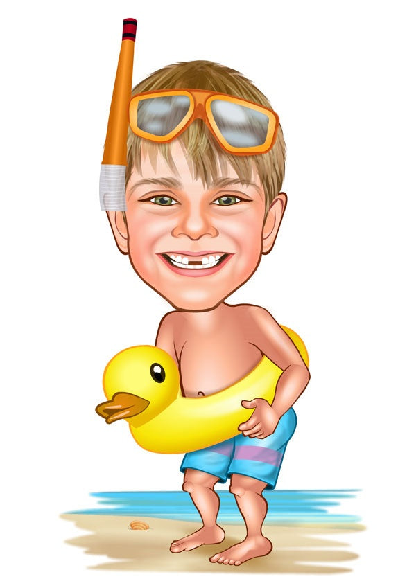 Børn tema36 (1 person) - karikaturtegning efter dine fotos - Just Karikatur