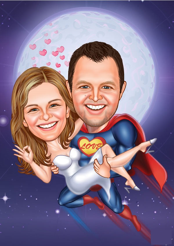 Par tema80 (2 personer) - karikaturtegning efter dine fotos - Just Karikatur