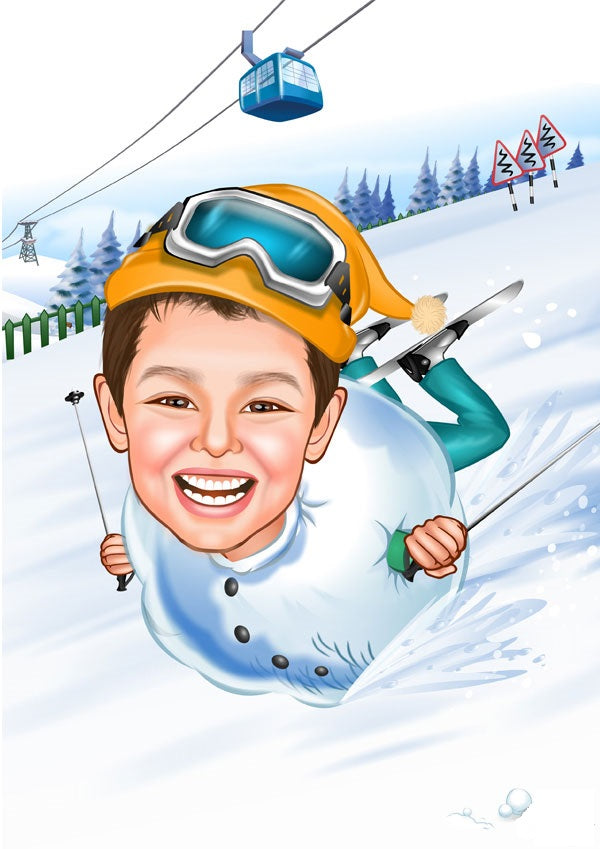 Børn tema33 (1 person) - karikaturtegning efter dine fotos - Just Karikatur