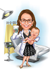 Medicinsk tema2 (1 person) - karikaturtegning efter dine fotos - Just Karikatur