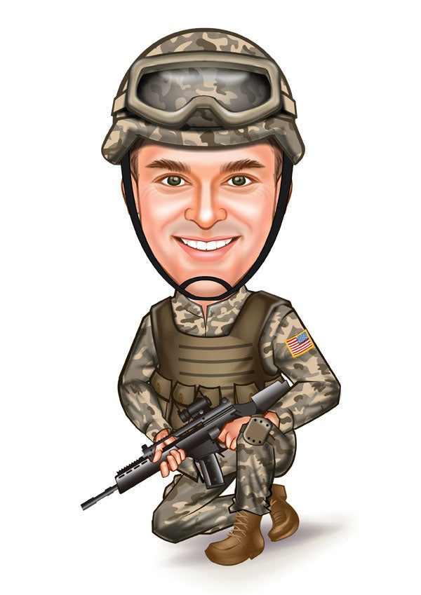 Politi & Militær tema46 (1 person) - karikaturtegning efter dine fotos - Just Karikatur