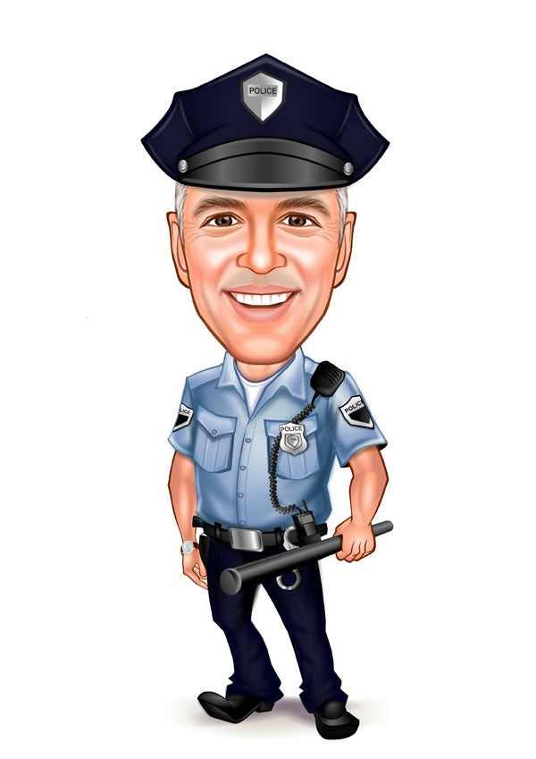Politi & Militær tema5 (1 person) - karikaturtegning efter dine fotos - Just Karikatur